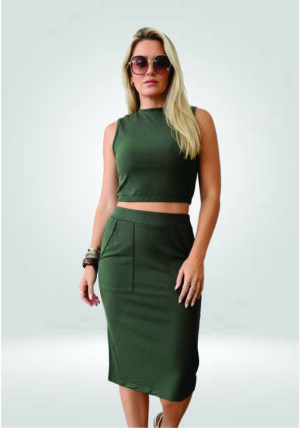 Conjunto - Cropped + Saia - Preta Rosa