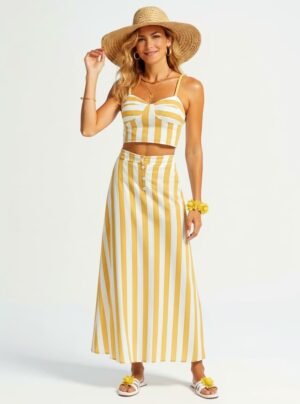 Conjunto - Top & Saia - Linho - Preta Rosa